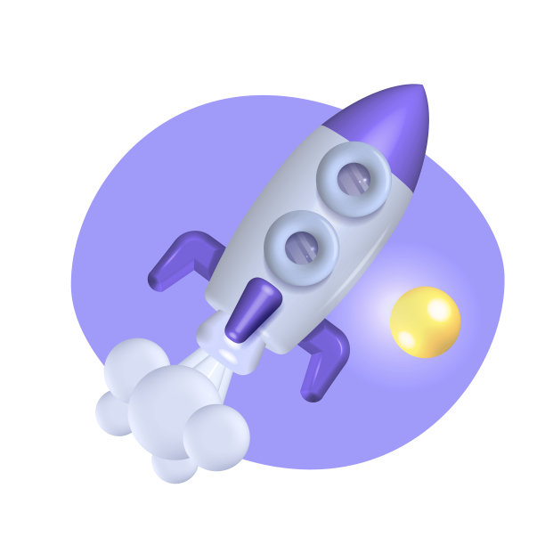 3d火箭在现实卡通风格的白色图片下载