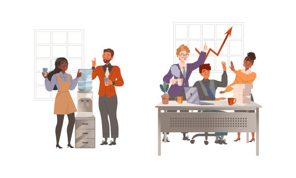 办公室里的男女同事在饮水机旁图片下载