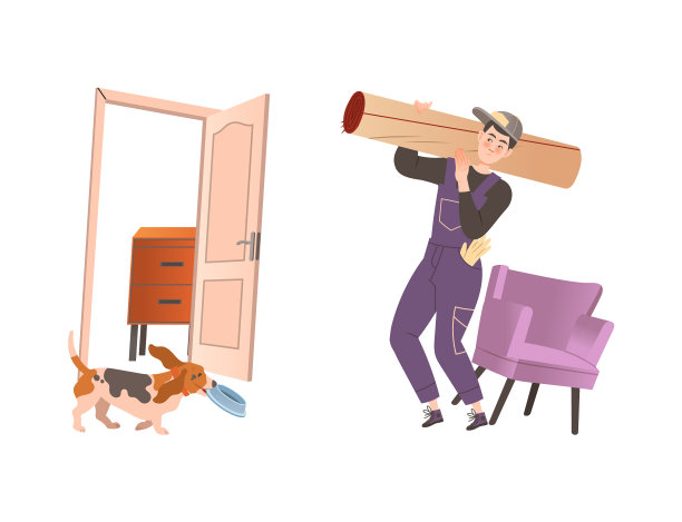 搬运地毯的男性装载机图片下载