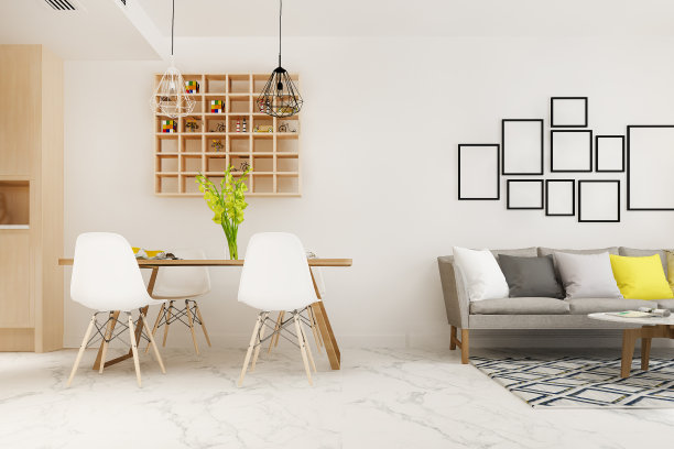 3d渲染现代餐厅和客厅的豪华装饰图片下载