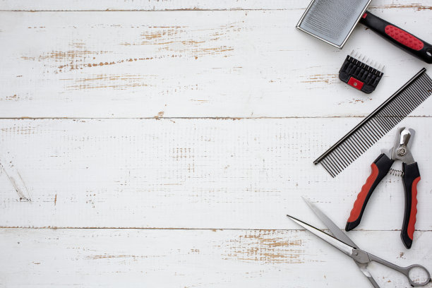 梳理工具在白色木质表面。图片下载