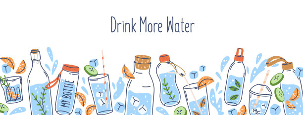 水杯和瓶子边界广告横幅图片下载