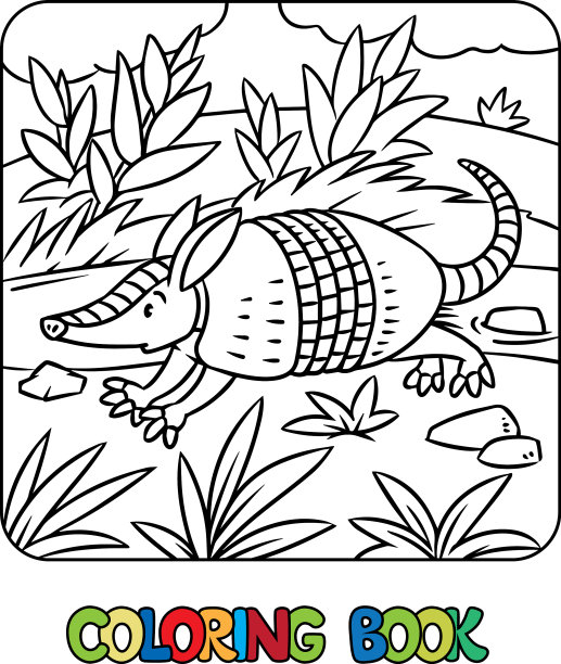 有趣的奔跑犰狳儿童动物涂色书图片下载