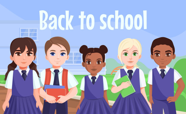 快乐的孩子们站在学校附近的户外图片下载