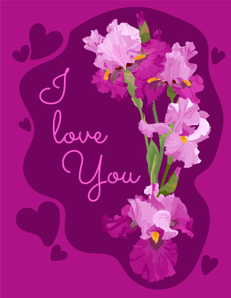 我爱你有亮粉色蝴蝶花的卡片图片下载