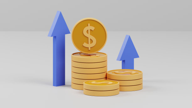 金币美元带看涨上行箭头，金融业务为好投资，3d渲染图片下载