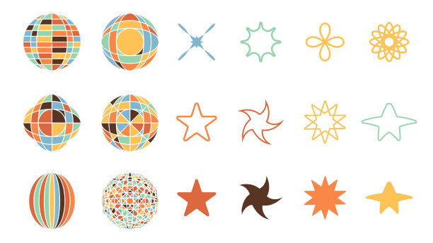 彩色的90年代风格几何形状集。时髦的公寓，复古的装饰。图片下载