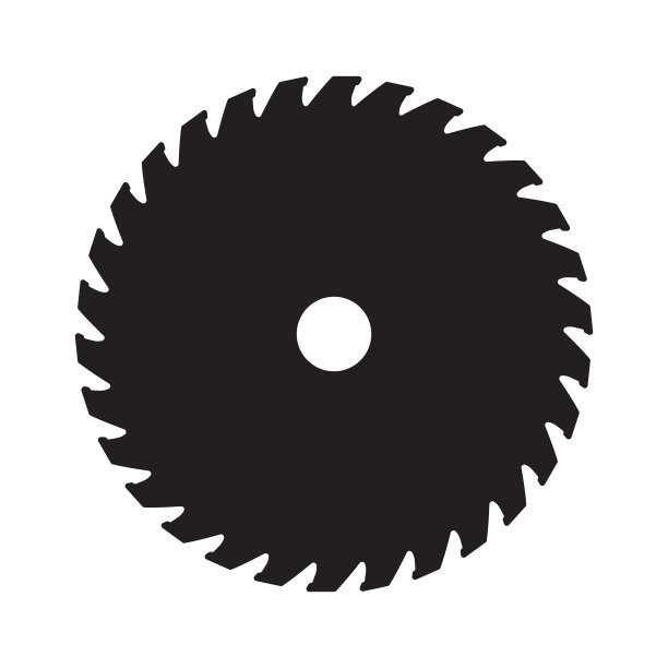 圆锯图标。圆形锯片的黑色剪影，矢量插图。图片下载