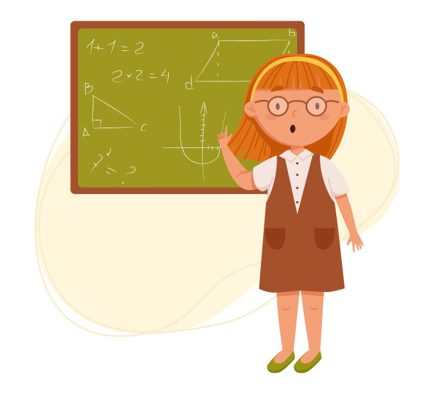 可爱的红头发女孩在学校学习矢量插图。日常生活。时间表。抽象背景插图图片下载