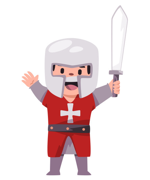 孩子们穿着十字军骑士战甲，手持中世纪欧洲时代的剑图片下载