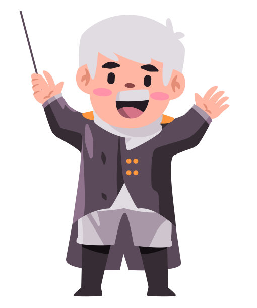 身穿黑色西装，手持指挥棒指挥合唱团或管弦乐队音乐会的作曲家图片下载