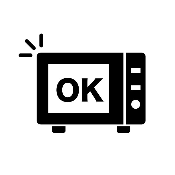 微波炉图标与OK标志和微波炉剪影图标与解冻完成。向量。图片下载