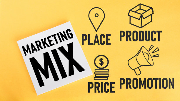 营销组合显示使用文字和图片的地点，产品，价格和促销图片下载