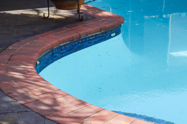 后院游泳池与赤陶土瓷砖周围图片下载