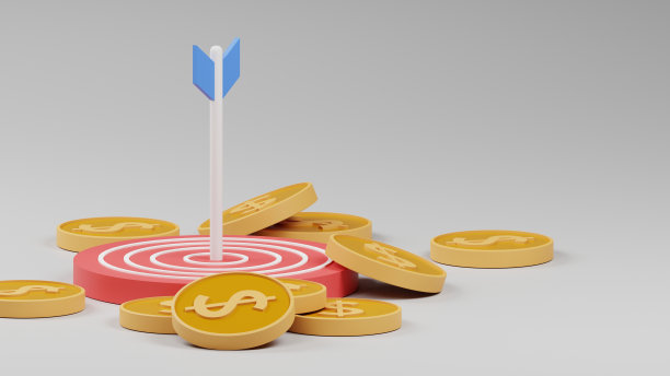 带目标箭头的金币，好的投资商业计划，美元货币，3d渲染图片下载