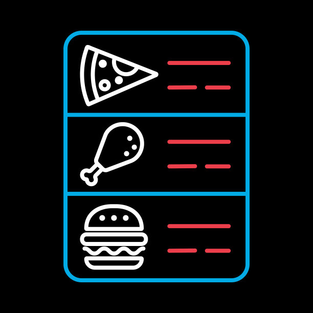 网上食品菜单隔离在黑色背景图片下载