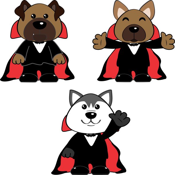 万圣节吸血鬼服装卡通狗套插图图片下载