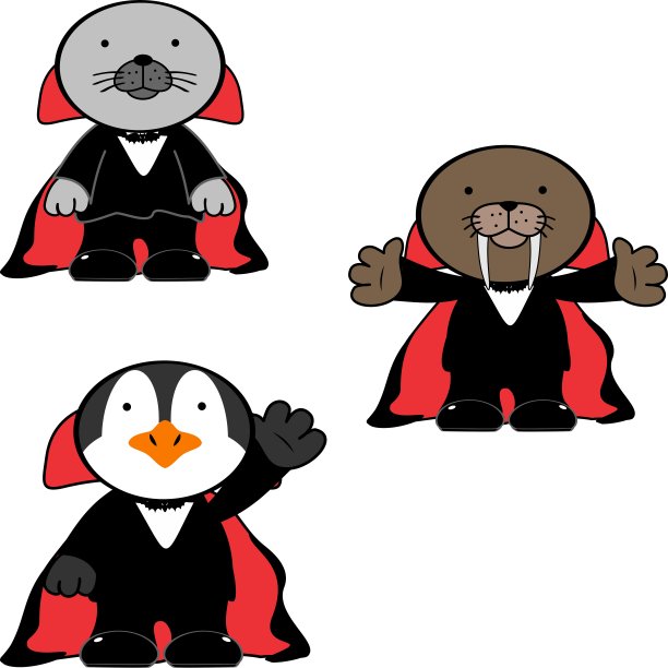 万圣节吸血鬼服装卡通可爱动物套装插图图片下载