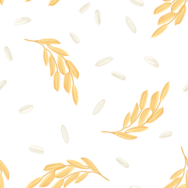 水稻种子与植株无缝隙花纹。矢量背景与谷物和耳朵上的白色。卡通平面插图。图片下载