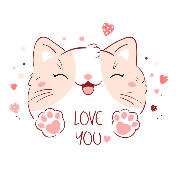 可爱的卡哇伊风格的情人节卡片。可爱的粉红心猫图片下载