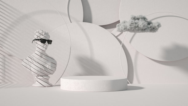 室内白色背景阳光下的空产品站平台图片下载