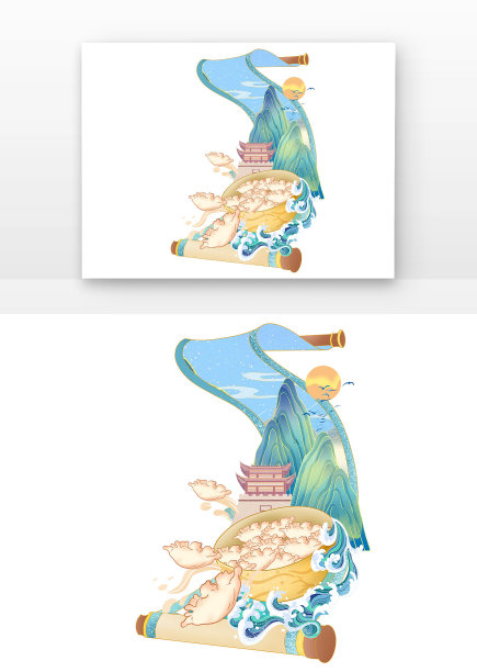 国朝饺子和卷轴图片下载