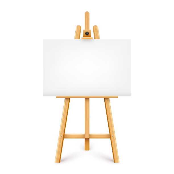 逼真的油漆办公桌与空白的白色画布图片下载
