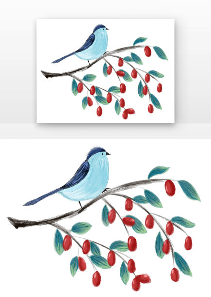 国风蓝色小鸟压枣树图片下载