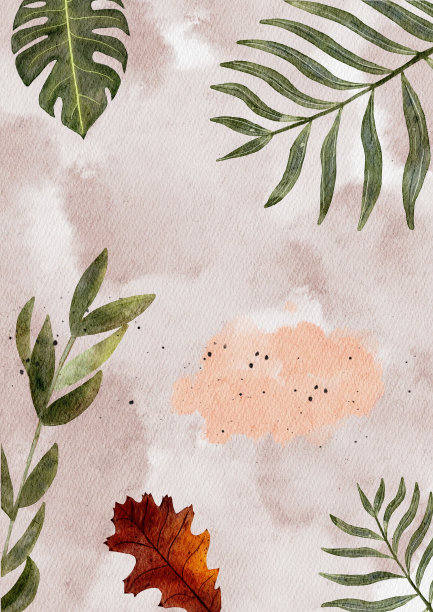 插图植物水彩抽象背景。收集魔芋叶等。壁纸的设计理念。图片下载