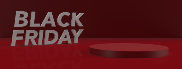 黑色星期五红色横幅与讲台。三维渲染图片下载