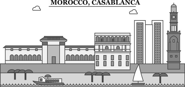 摩洛哥卡萨布兰卡市天际线孤立图片下载