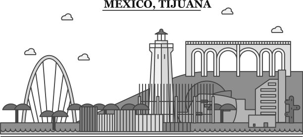 墨西哥提华纳市天际线孤立图片下载