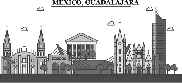 墨西哥瓜达拉哈拉市天际线孤立图片下载