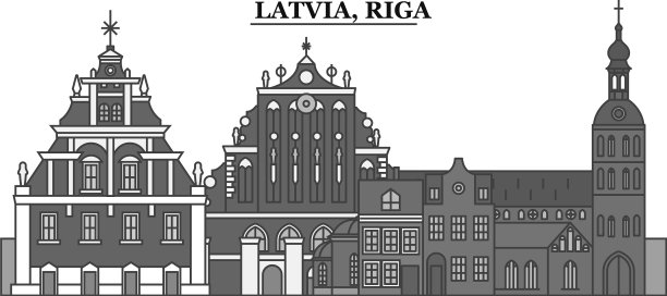 拉脱维亚里加市天际线孤立图片下载