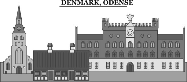 丹麦欧登塞市天际线孤立图片下载