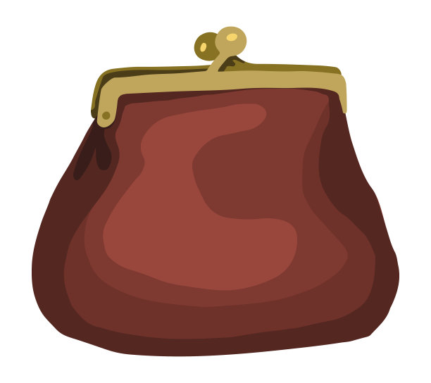 硬币的钱包涂鸦。矢量插图的老式钱包，口袋的持卡人的钱。卡通剪贴画孤立的白色背景。图片下载