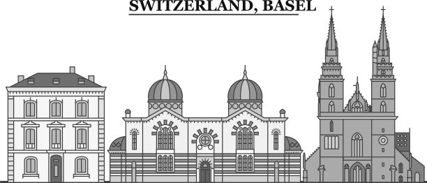 瑞士巴塞尔城市天际线孤立图片下载