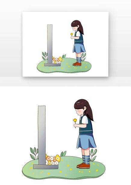 卡通女孩在草地上祷告图片下载