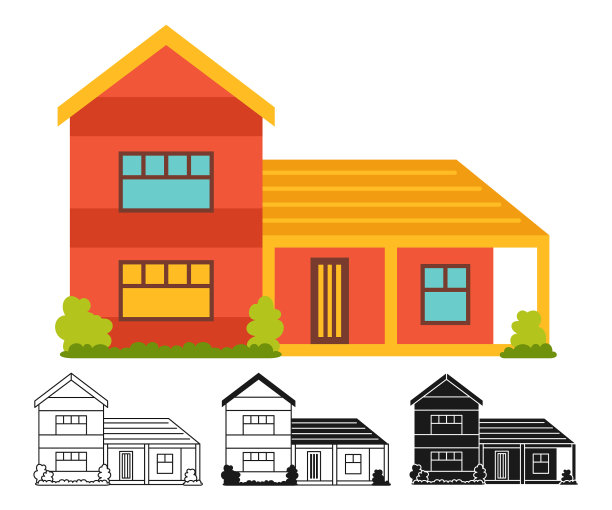 房子正面平卡通邮票线涂鸦集图片下载