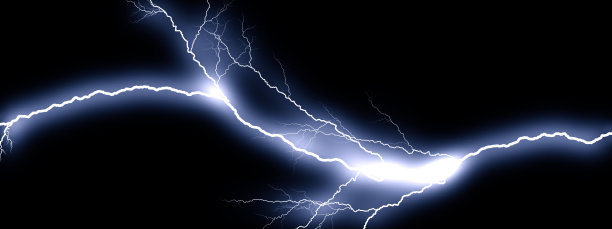 三维插图发光闪电在黑色背景图片下载