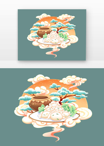 国潮砂锅饺子冬季食物图片下载