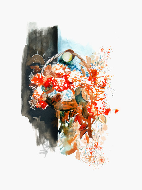 门把手上挂着一篮花。图片下载