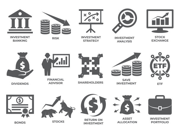 投资图标设置在白色背景图片下载