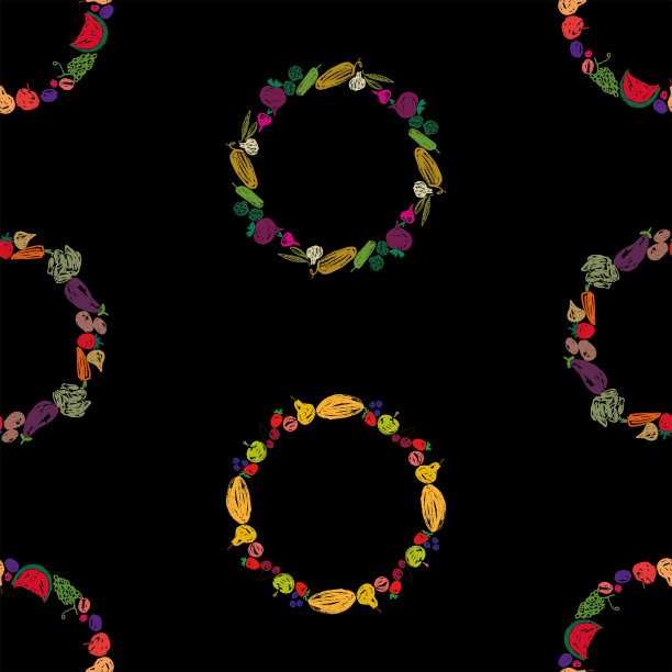 从绘制的水果和蔬菜的圆形无缝模式图片下载