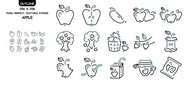 苹果线性图标设置，轮廓两种颜色。图片下载