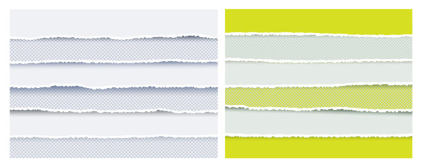 双套撕裂和撕裂的纸条纹。透明背景上边缘受损的纸张纹理。图片下载