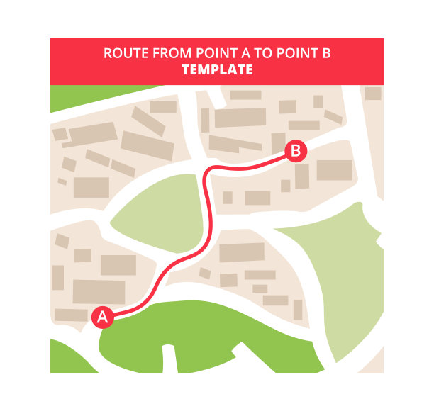 矢量平面图标或模板的城市街道地图计划与gps导航仪标记的路线从点A到点B在地图上。图片下载