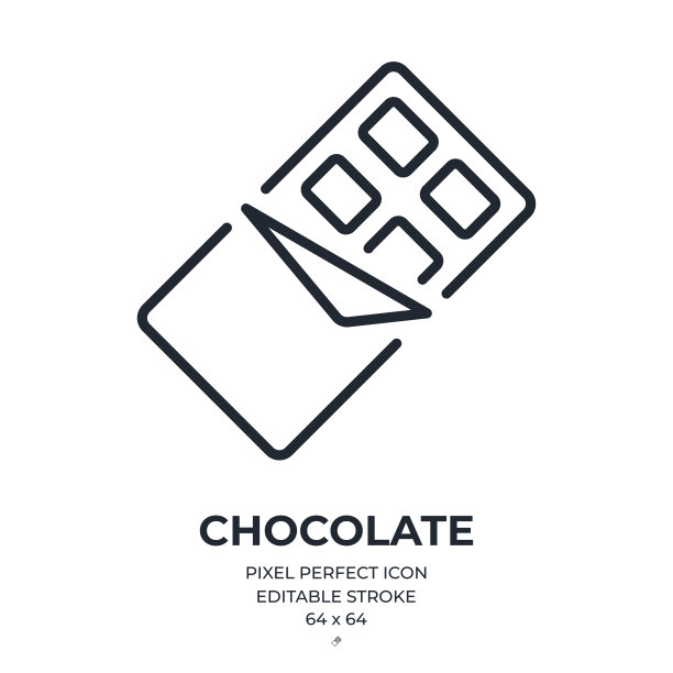 巧克力可编辑描边轮廓图标隔离在白色背景平坦矢量插图。像素完美。64 x 64。图片下载