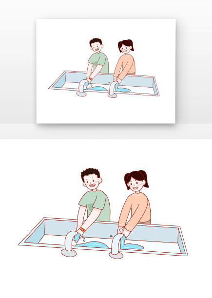 漫画双人洗手预防疾病图片下载