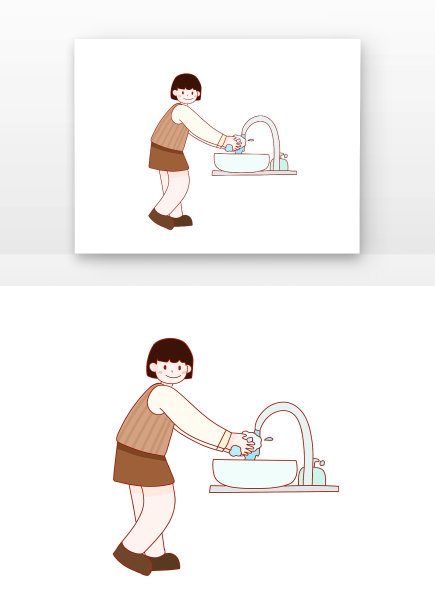 扁平洗手的女孩图片下载